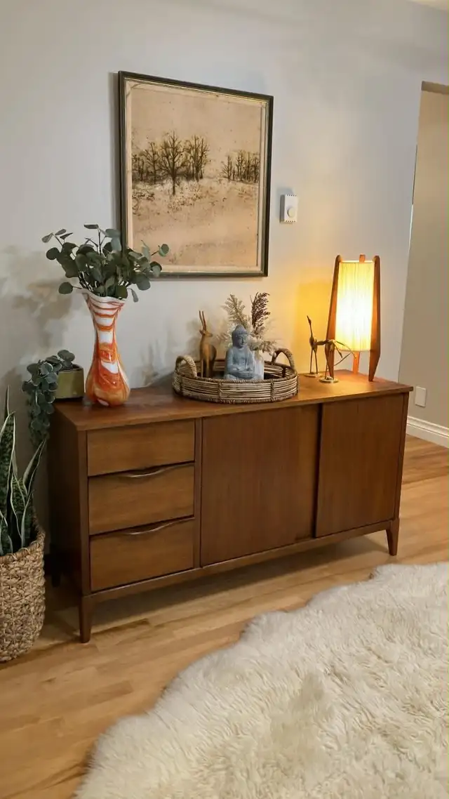 Mid century. TECK TEAK Lampe lamp / Crédence, buffet, bar, vaiss