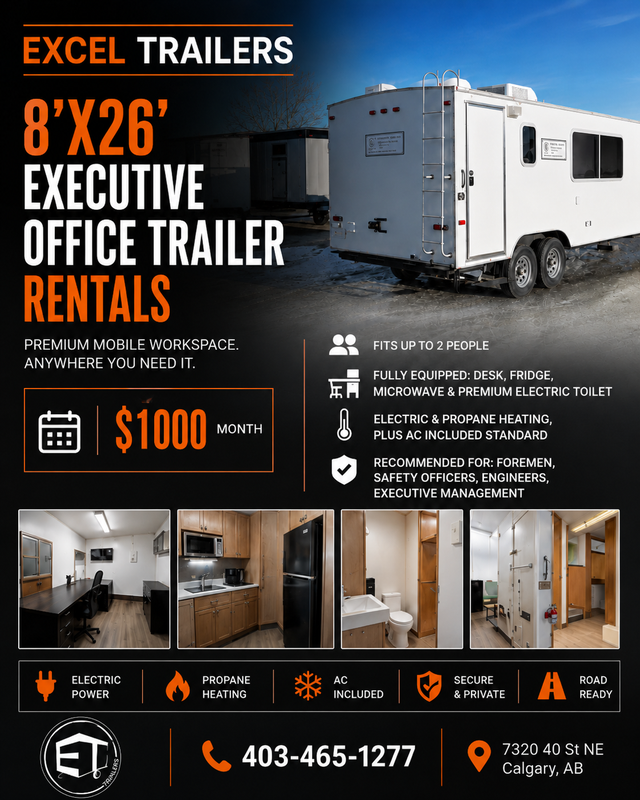 8x26 Mobile Office Trailer Rental Calgary with Toilet