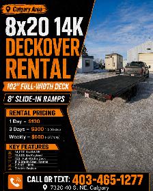 8x20 Deckover Trailer Rental Calgary – 14K Full Width Deck