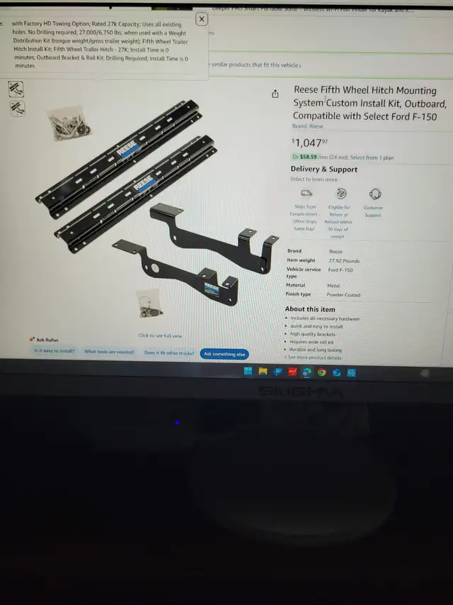 5th Wheel Hitch, Frame Mount (New) and Box Rails (New)