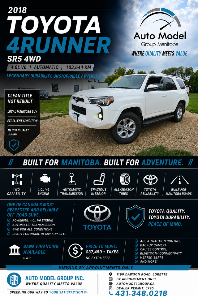 2018 Toyota 4Runner SR5 4WD /NAV/LOADED/LOW KM/LOCAL!