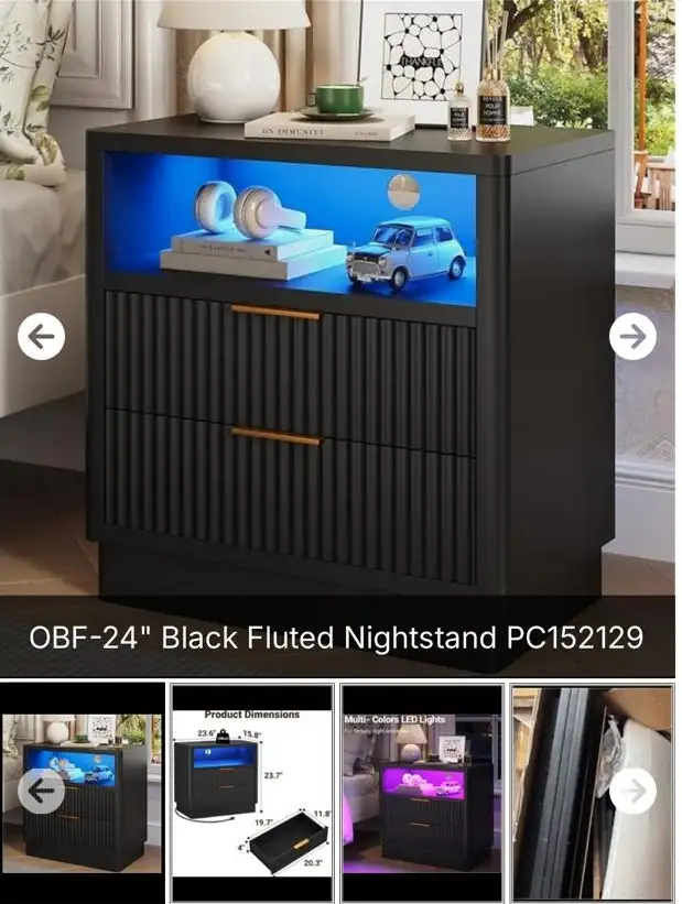 OBF- 24' Black Fluted Nightstand PC152129