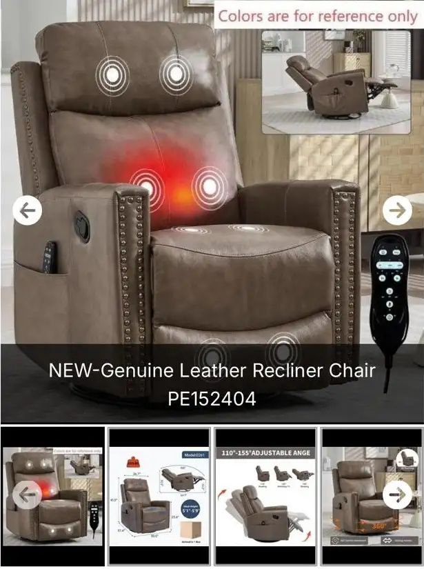 NEW- Genuine Leather Recliner Chair PE152404