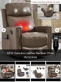 NEW- Genuine Leather Recliner Chair PE152404