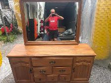 Free delivery antique Wooden Dresser with Mirror - Photo 5