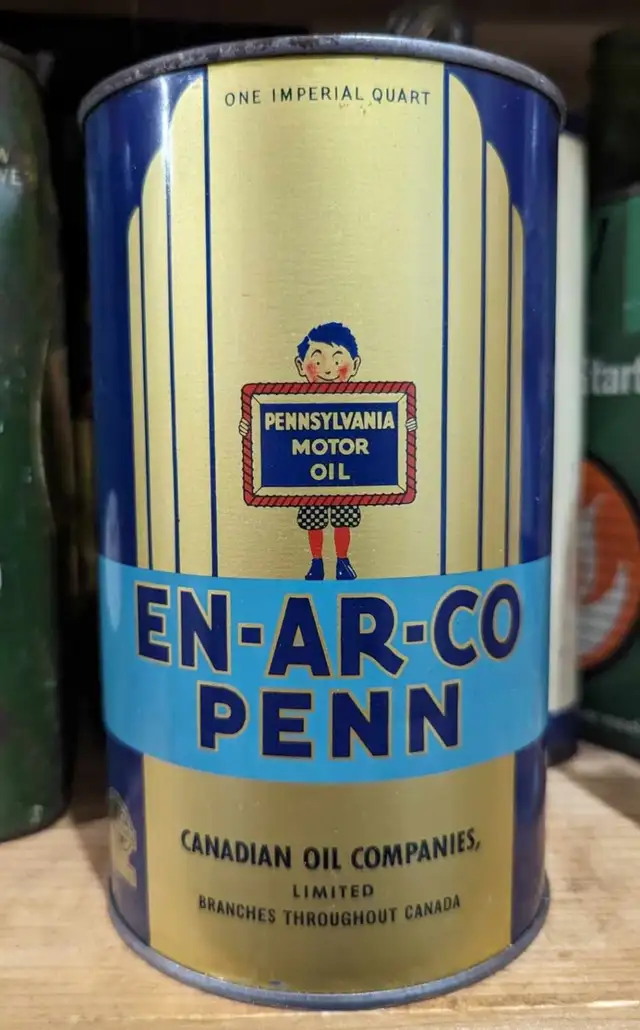 RARE 1930's VINTAGE EN-AR-CO PENN MOTOR OIL IMPERIAL QUART CAN