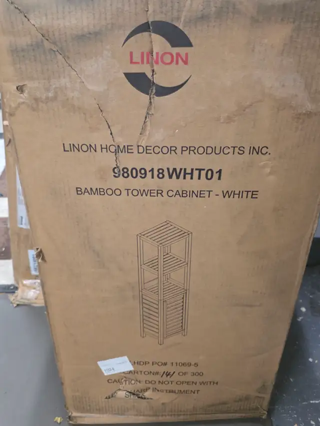 Linon Home Decor Products Bamboo Tower Cabinet- White