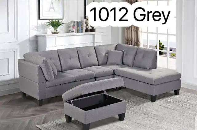 A big sale on stylish sectional couch with storage ottoman