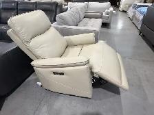 Cream leather power recliner with power headrest - Photo 2