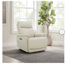 Cream leather power recliner with power headrest - Photo 4