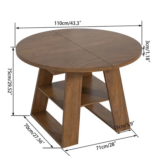 Table de salle à manger extensible ronde pour 4 à 8 personnes