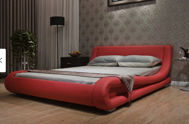 Brand New Modern Leather Platform Bed (Red Color & Double)