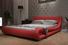 Brand New Modern Leather Platform Bed (Red Color & Double)