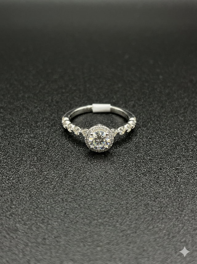 Bague de fiançailles Or Blanc 14K & Diamant naturel, NEUF