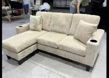 A Big Sale on Stylish White Corduroy Couch With Cup Holder tray