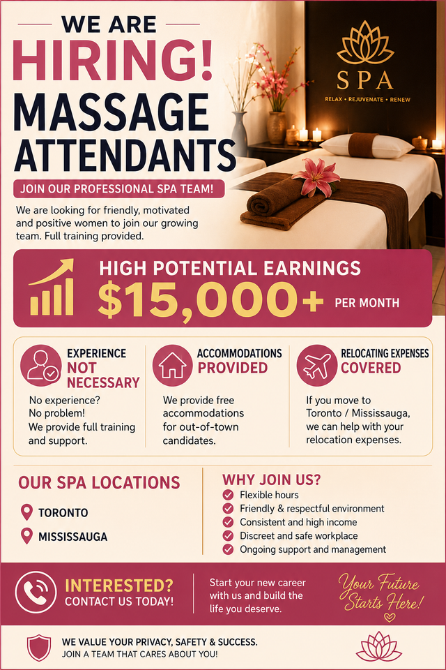 Hiring Massage Attendants – No Experience Needed- High Earning