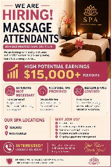Hiring Massage Attendants – No Experience Needed- High Earning