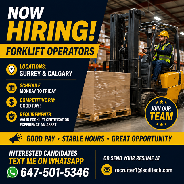NOW HIRING – FORKLIFT OPERATORS