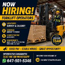 NOW HIRING – FORKLIFT OPERATORS