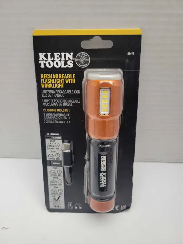 Klein Tools 56412 Rechargeable Flashlight w/worklight NEW