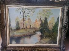 Landscape Oil Painting in Ornate Frame-lots of art here