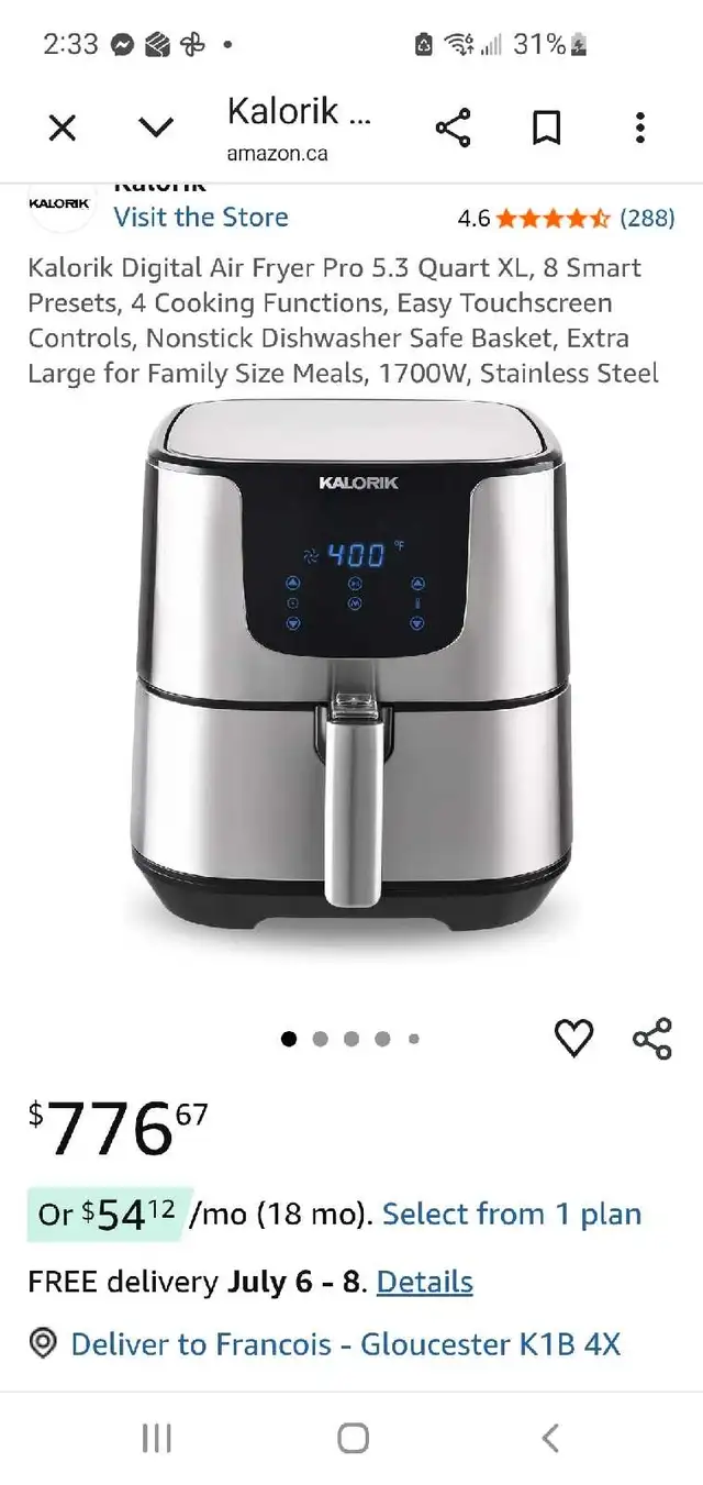 Kalorik air fryer
