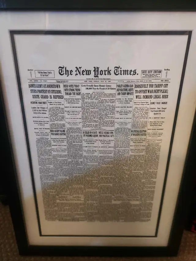 The New York Times Framed Newspaper Print- lots of art here