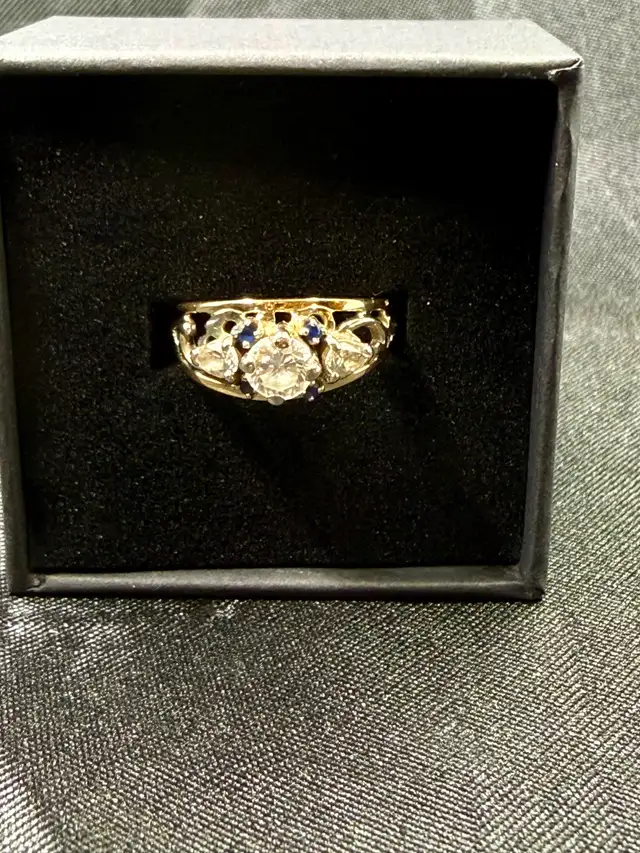 Women's 10K Gold Engagement Ring with Diamonds & Sapphires