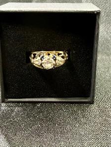 Women's 10K Gold Engagement Ring with Diamonds & Sapphires