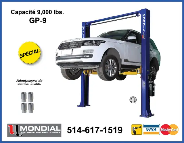 Pont élévateur 2 colonnes 9000lbs robuste et fiable CSA ETL