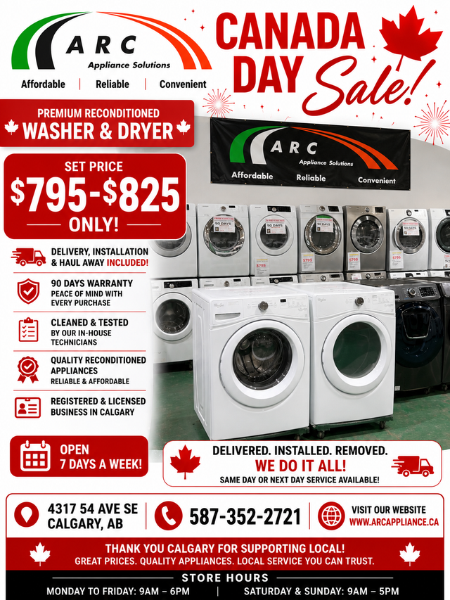 CANADA DAY SALE ON WASHER & DRYER $755-$825 FREE DELIVERY