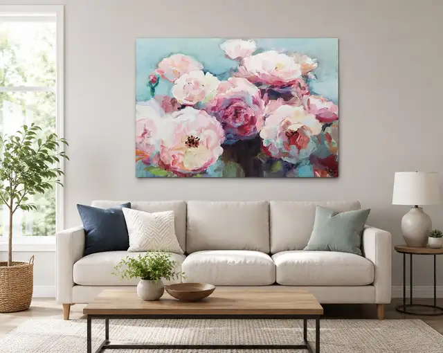 46"x34" Large Flower Canvas Wall Art. Excellent Condition