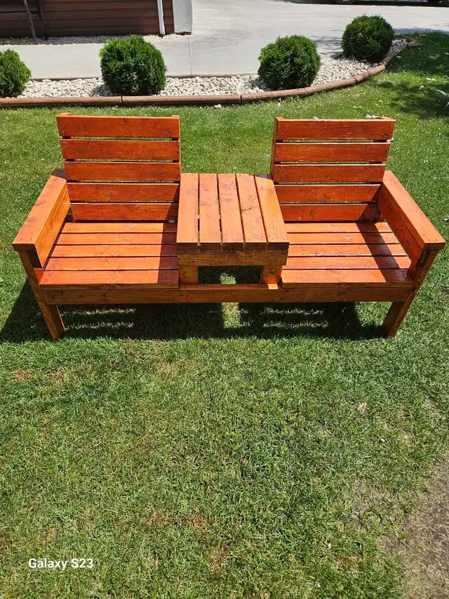 Double chair bench with built-in table for sale