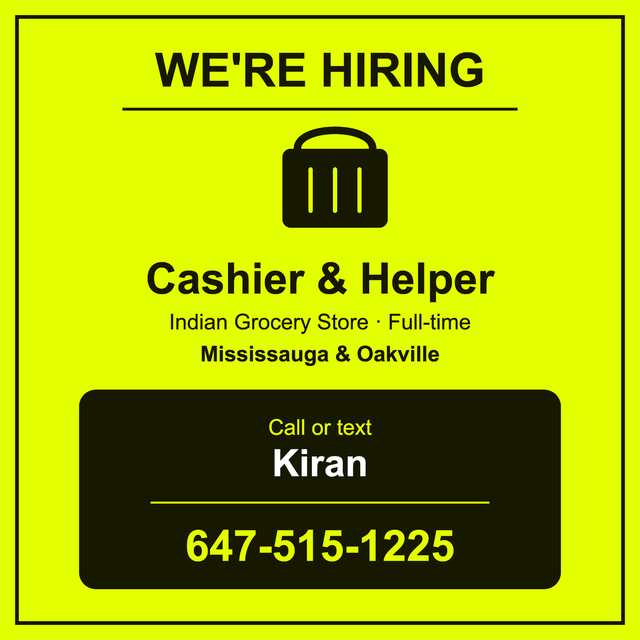 Indian Grocery Store Cashier (Full - Time)