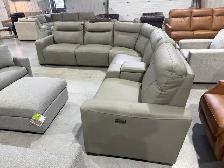 Grey leather 6 piece power reclining sectional