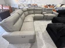 Grey leather 6 piece power reclining sectional - Photo 2