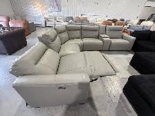 Grey leather 6 piece power reclining sectional - Photo 4