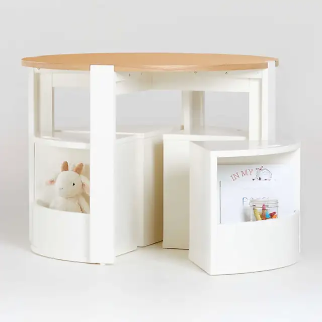 CRATE & BARREL KIDS Nesting Wood Kids Play Table & 4 Stools