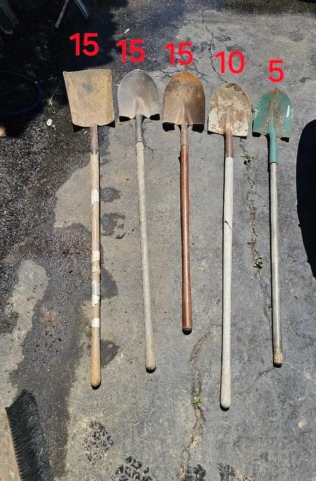 Assorted Shovels, round, square, pointy start $5