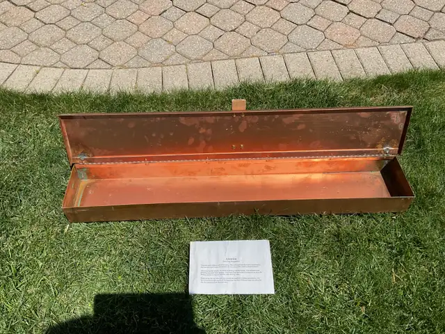 38.25" WIDEx6.25" DEEPx3.25" HIGH COPPER HINGED TRAY WOODWORKING