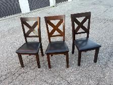 Free delivery used Set of 3 Dark Wood Dining Chairs - Photo 2