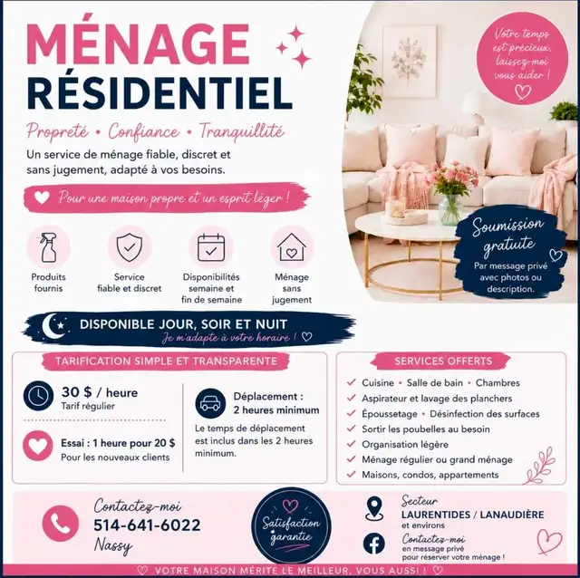 femme de ménage Lanaudière/Laurentide