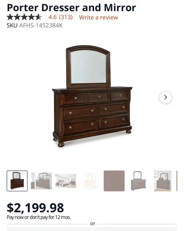 Ashley dresser/mirror and 5 drawer chest