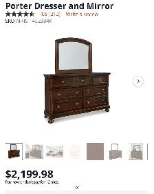 Ashley dresser/mirror and 5 drawer chest