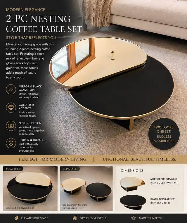 2 Coffee Tables with mirror