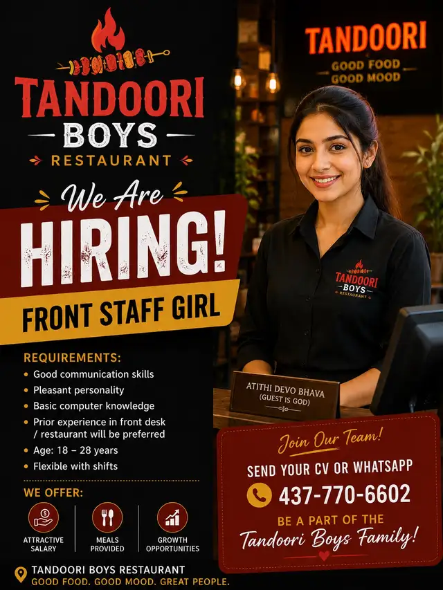 Job Available for a Front Girl in Indian Restaurant