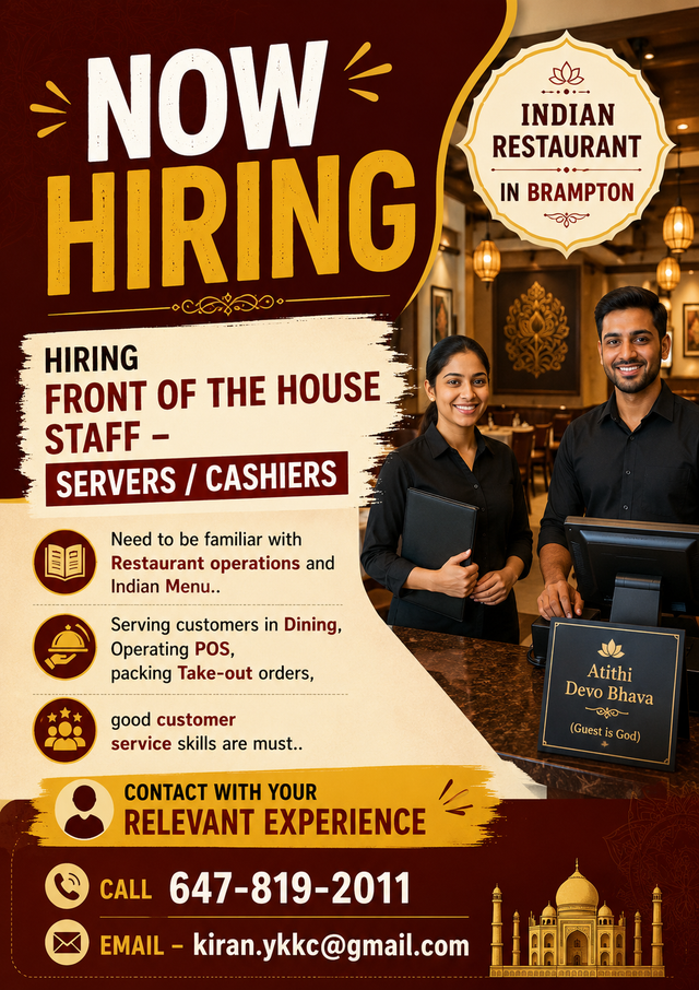 Hiring - Restaurant Staff