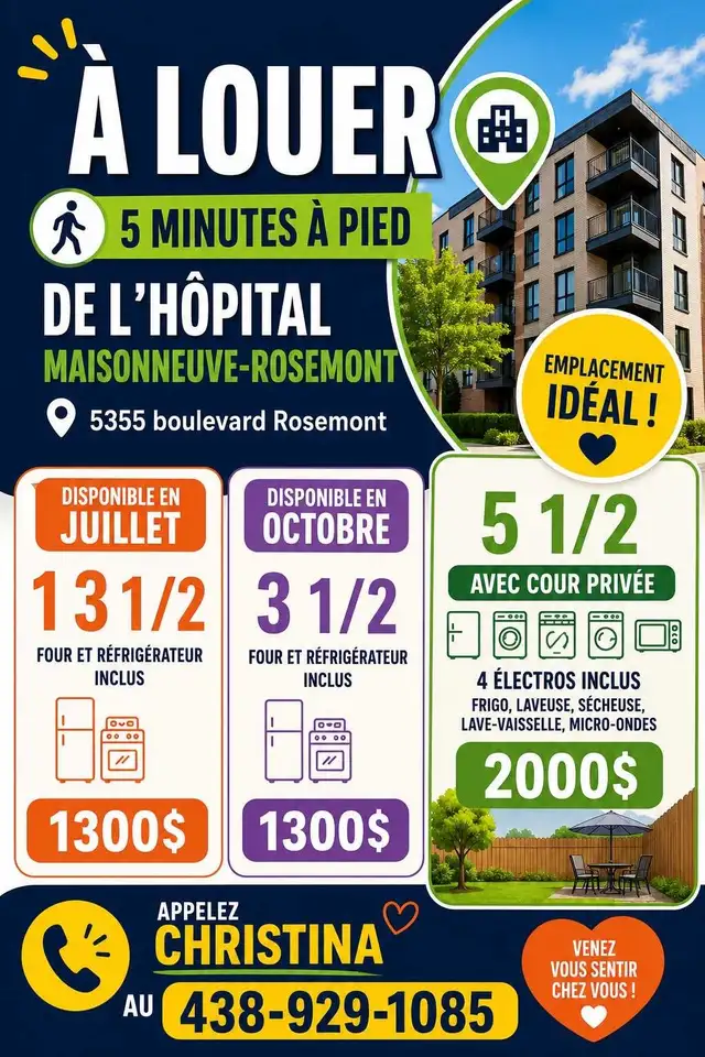 Grand 5 ½ à louer près de l'hôpital Maisonneuve-Rosemont