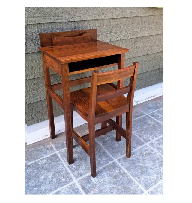 ANTIQUE ARTS & CRAFTS OAK TELEPHONE TABLE & CHAIR
