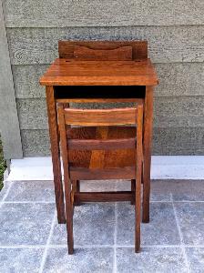 ANTIQUE ARTS & CRAFTS OAK TELEPHONE TABLE & CHAIR - Photo 3